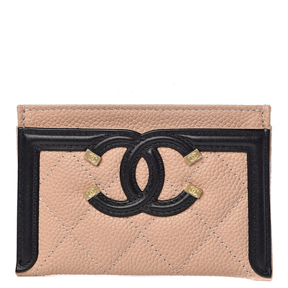 Chanel Caviar Quilted Filigree Card Holder Beige Black 1 of 9