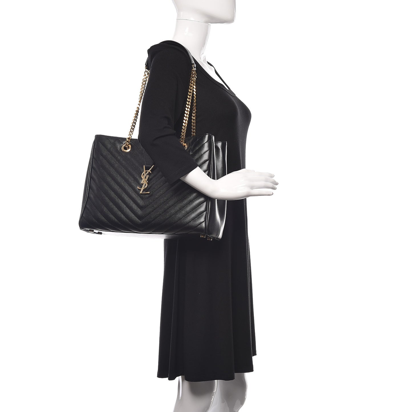 Grain De Poudre Matelasse Chevron Monogram Shopping Bag Black