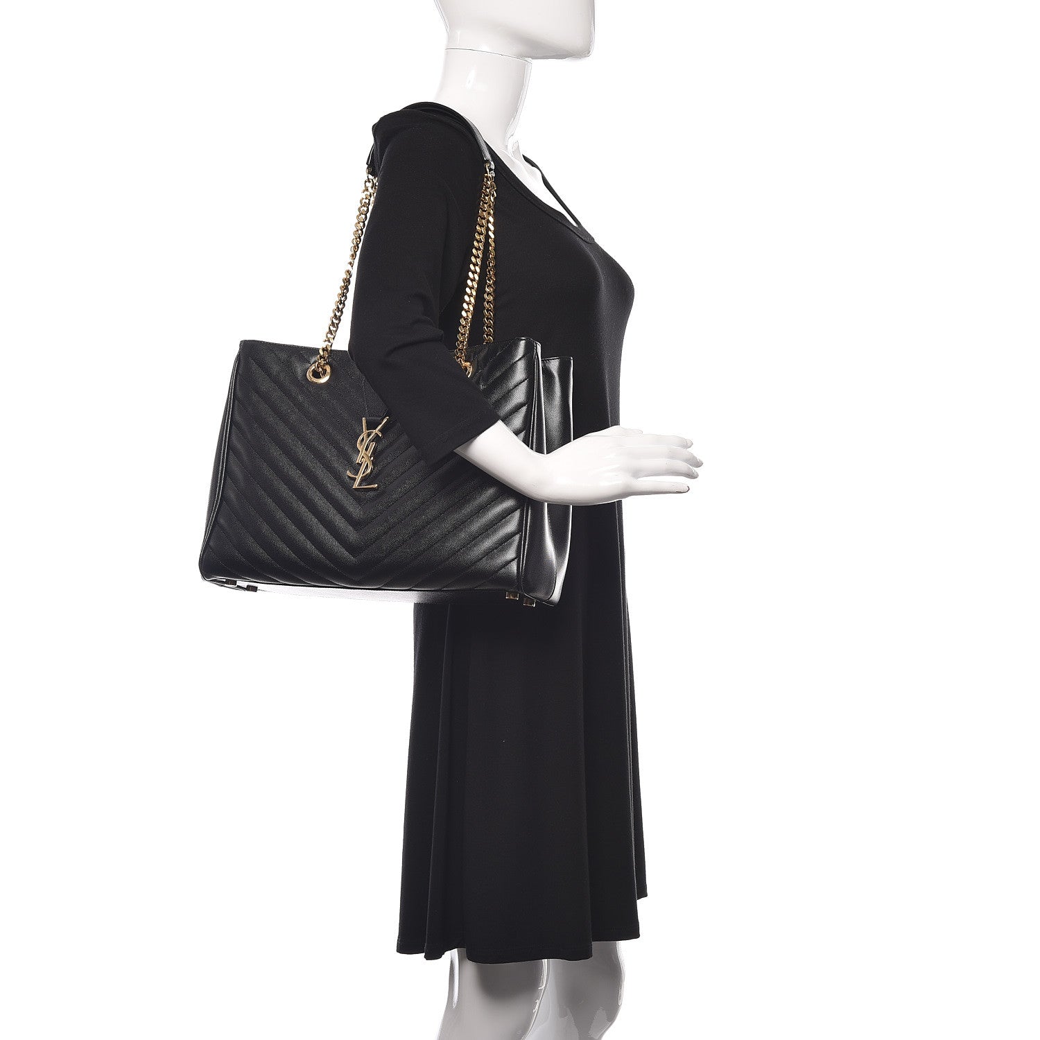 Saint Laurent Grain De Poudre Matelasse Chevron Monogram Shopping Bag Black 2 of 13