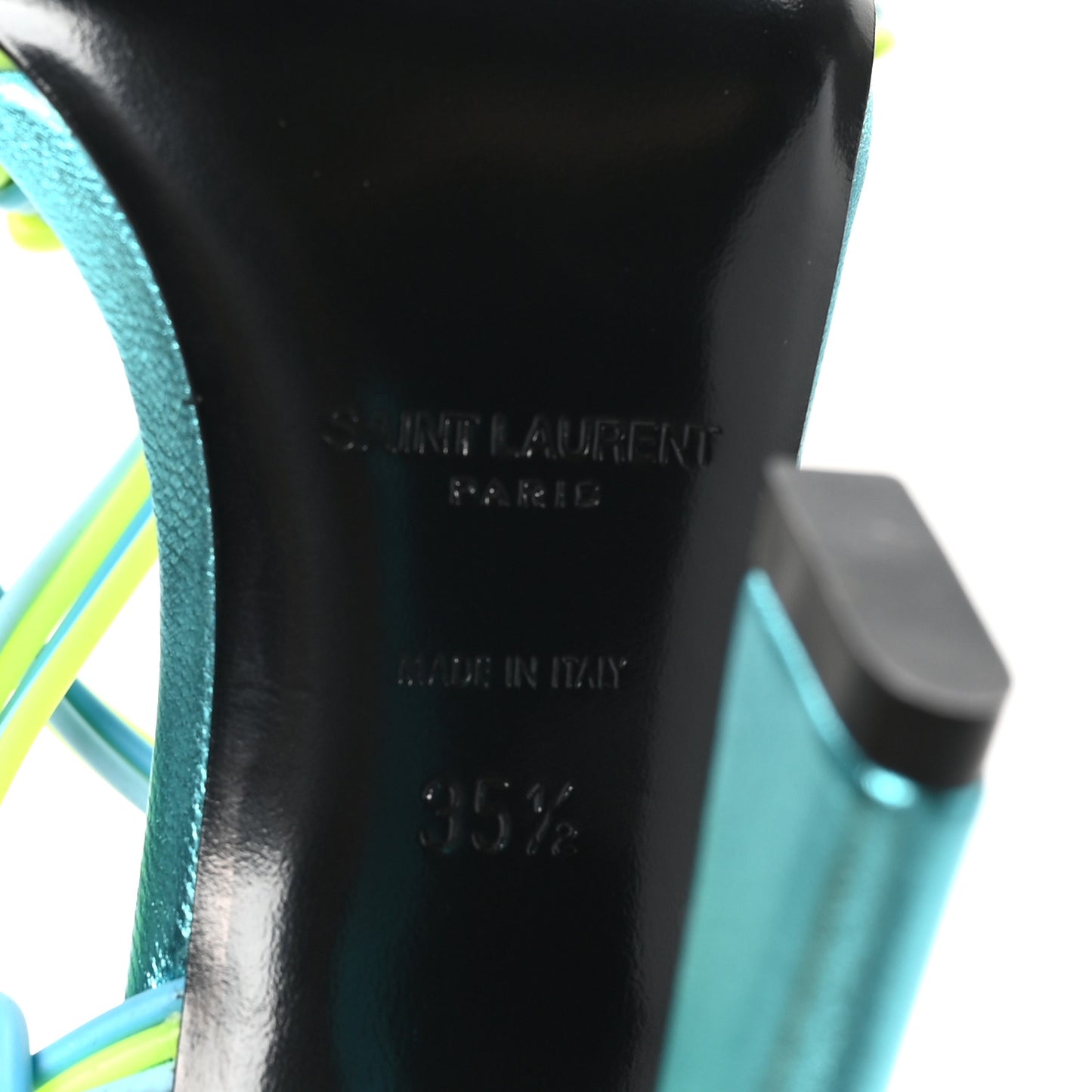 Metallic Calfskin Gippy 105 Sandals 35.5 Cerulean Giallo Fluo