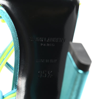Saint Laurent Metallic Calfskin Gippy 105 Sandals 35.5 Cerulean Giallo Fluo 7 of 9