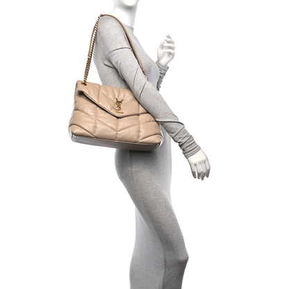 Saint Laurent Lambskin Quilted Medium Loulou Puffer Monogram Chain Satchel Dark Beige 2 of 11