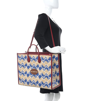 Gucci Raffia GG Monogram Hamptons Medium Tote Bag Beige Blue 3 of 10
