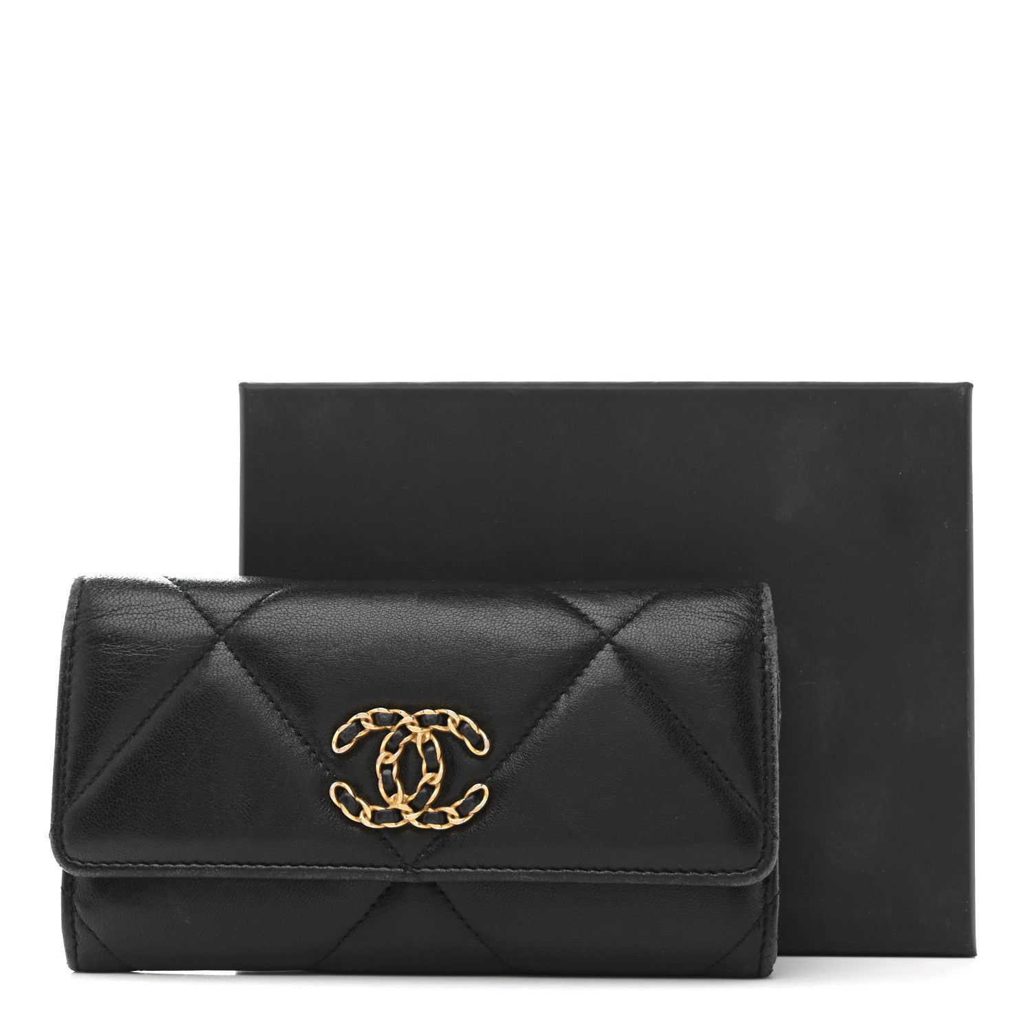 Chanel Shiny Goatskin Quilted Chanel 19 Flap Wallet Black 13 of 13