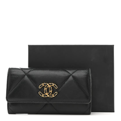 Chanel Shiny Goatskin Quilted Chanel 19 Flap Wallet Black 13 of 13