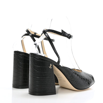 Jimmy Choo Crocodile Embossed Calfskin Jassidy 85 Pumps 38 Black 4 of 7