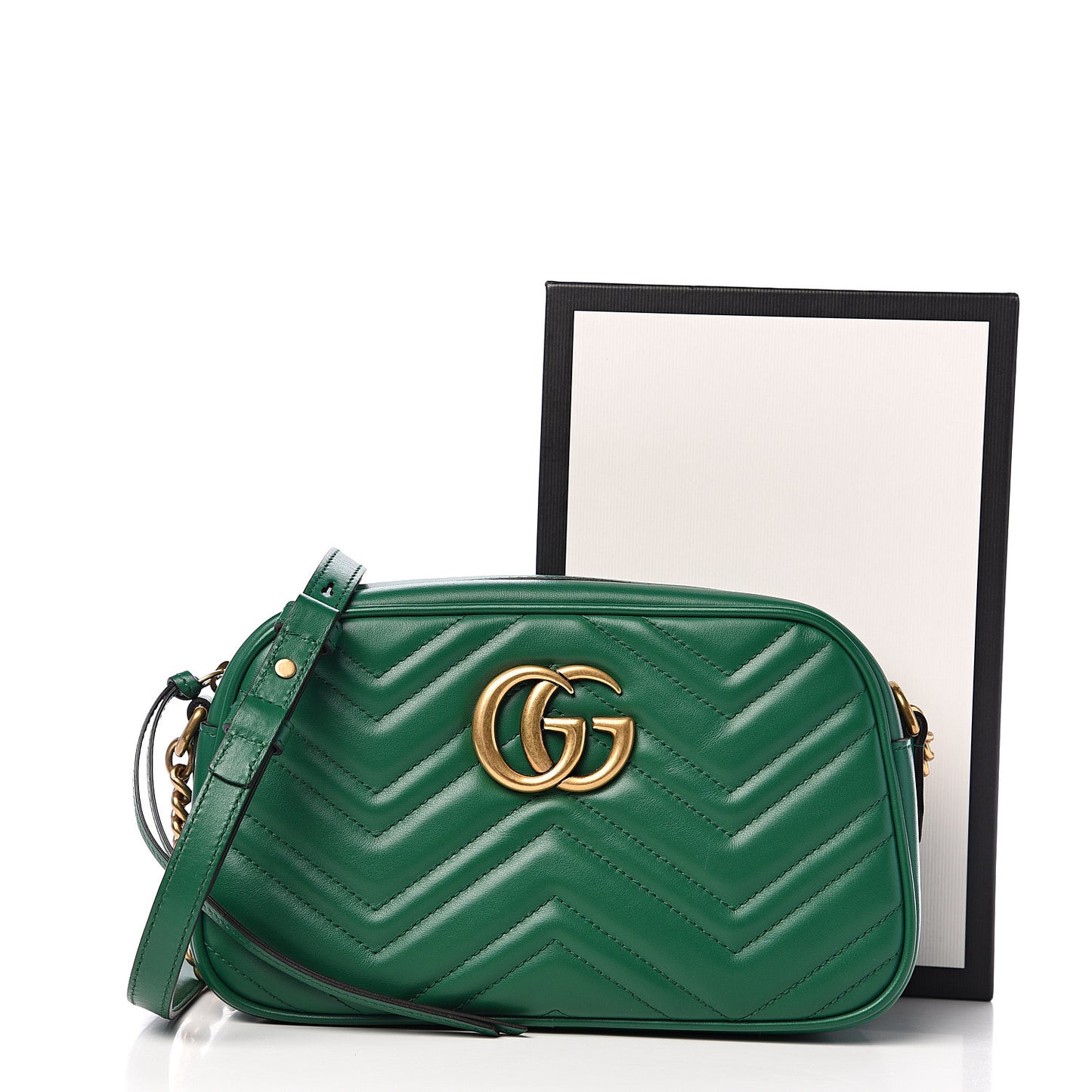Calfskin Matelasse Small GG Marmont Chain Shoulder Bag Emerald Green