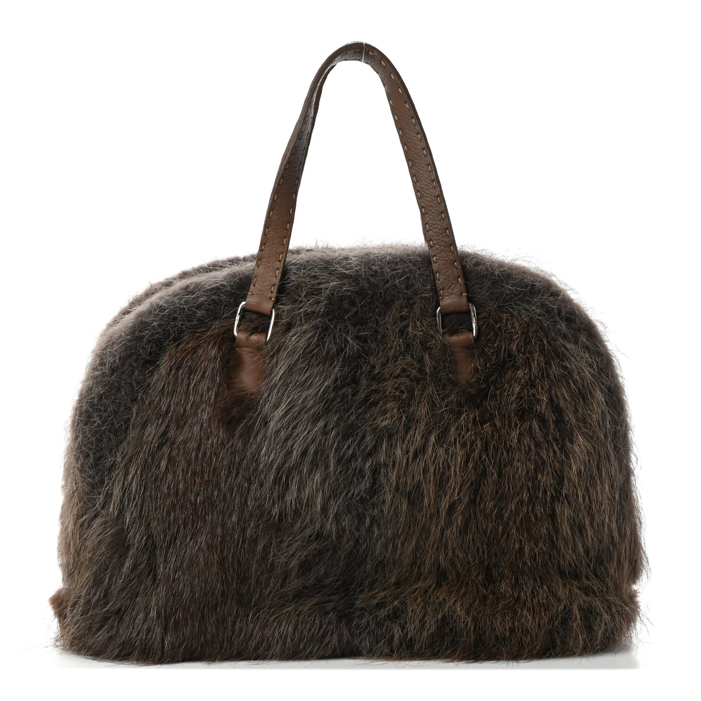 Fur Calfskin Romano Selleria Shoulder Bag Brown