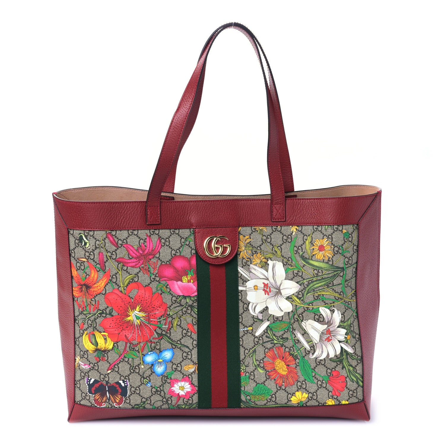 Gucci GG Supreme Monogram Flora Web Large Ophidia Tote Red 1 of 10