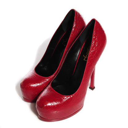 Saint Laurent Patent Croc Stamped Tribute Two Platform Pumps 38.5 Rouge Orient 3 of 8