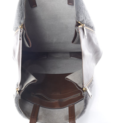 Celine Shearling Calfskin Vertical Zip Gusset Cabas Grey 6 of 10