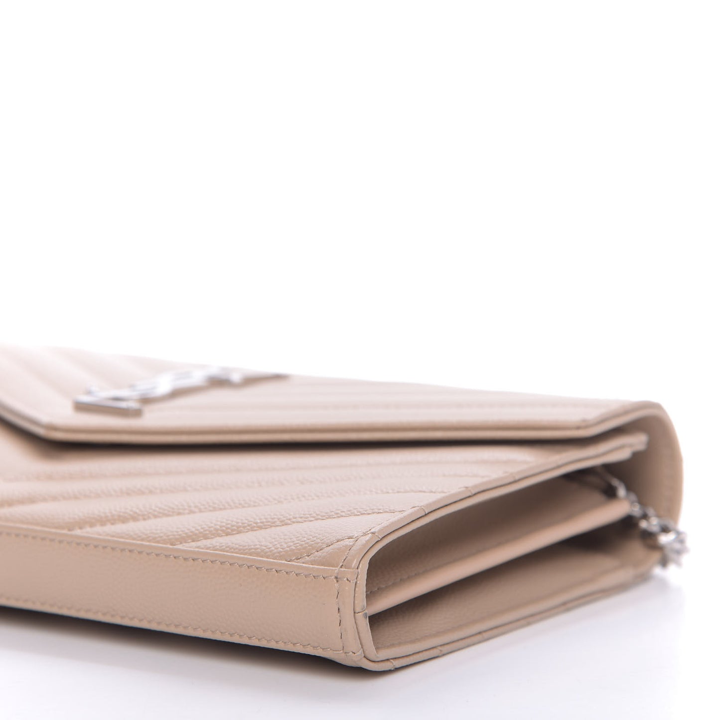 Grain De Poudre Matelasse Chevron Monogram Chain Wallet Dark Beige