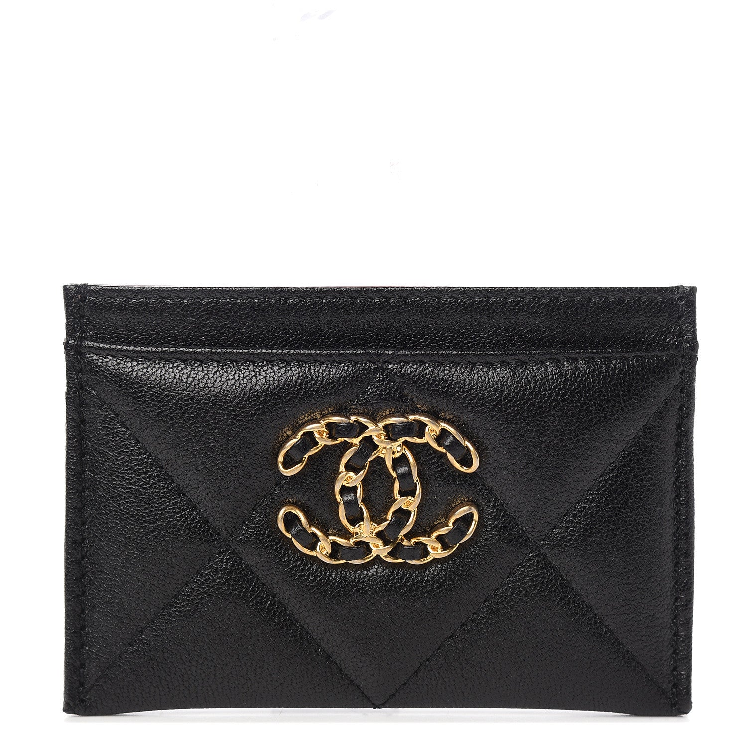 Chanel Shiny Goatskin Quilted Chanel 19 Card Holder Black 1 of 8