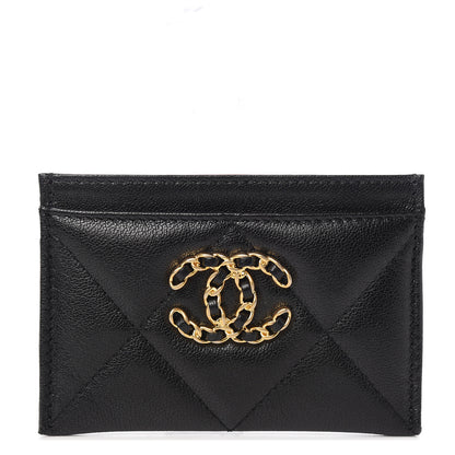 Chanel Shiny Goatskin Quilted Chanel 19 Card Holder Black 1 of 8