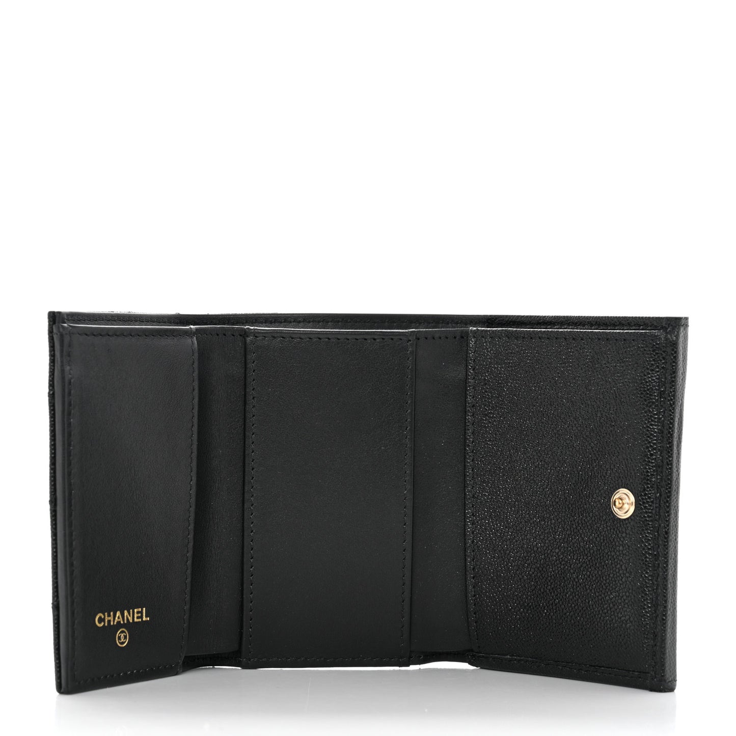 Caviar Quilted Studded CC Double Flap Wallet Black