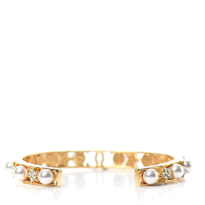 Chanel Pearl Crystal CC Star Cuff Bracelet Gold 3 of 4