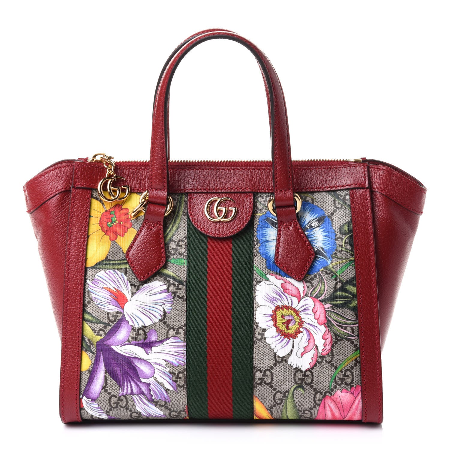 Gucci GG Supreme Monogram Flora Web Small Ophidia Tote Bag Red 1 of 11