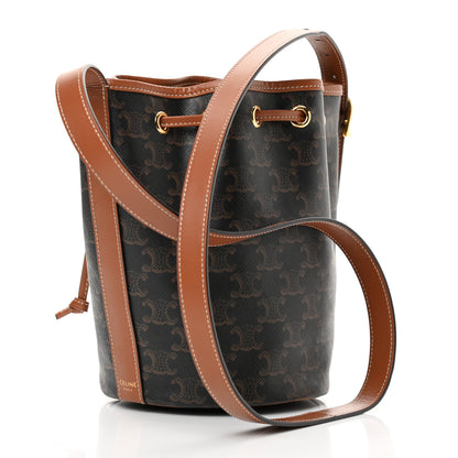 Celine Triomphe Canvas Calfskin Small Drawstring Bucket Bag Tan 3 of 11