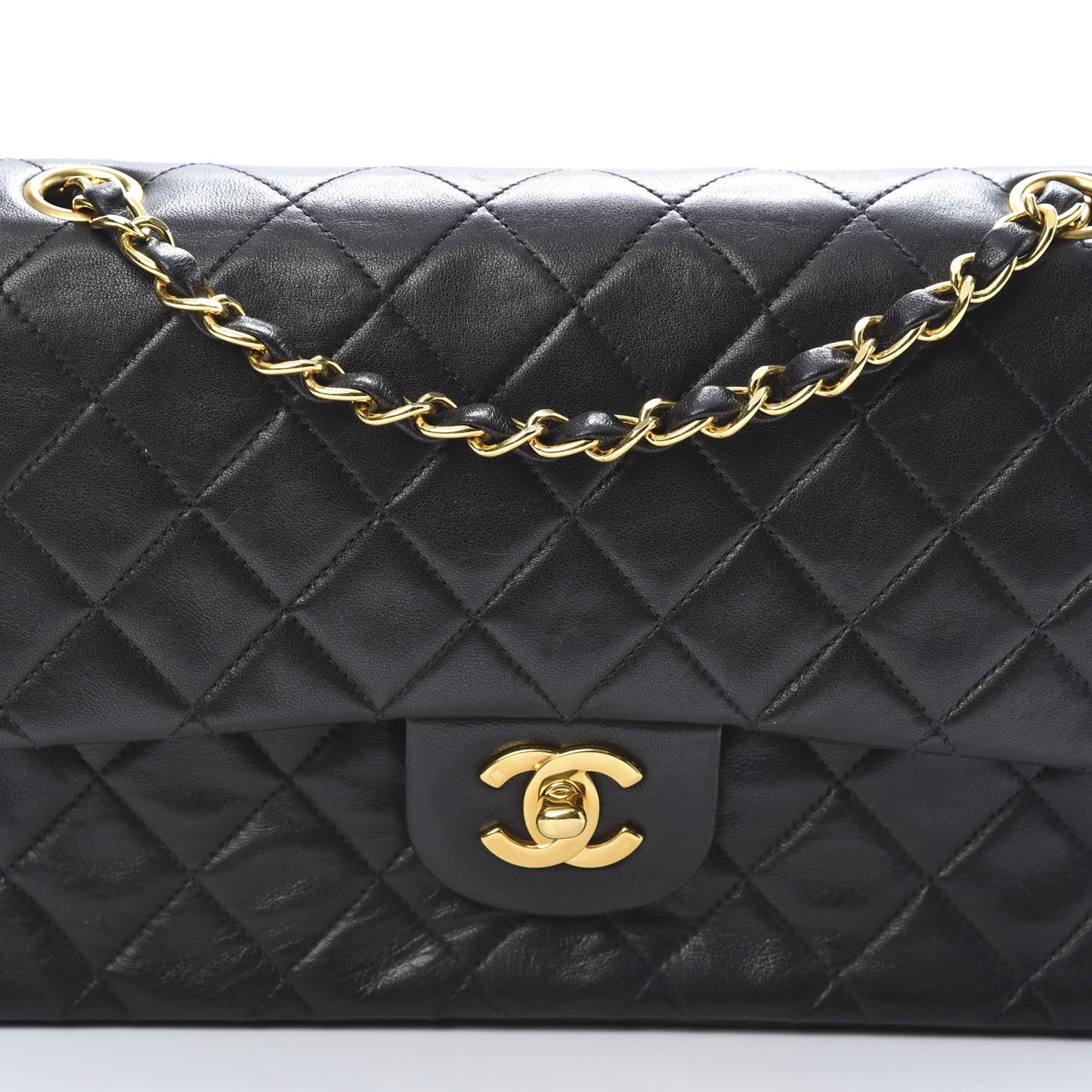 Lambskin Quilted Medium Double Flap Black