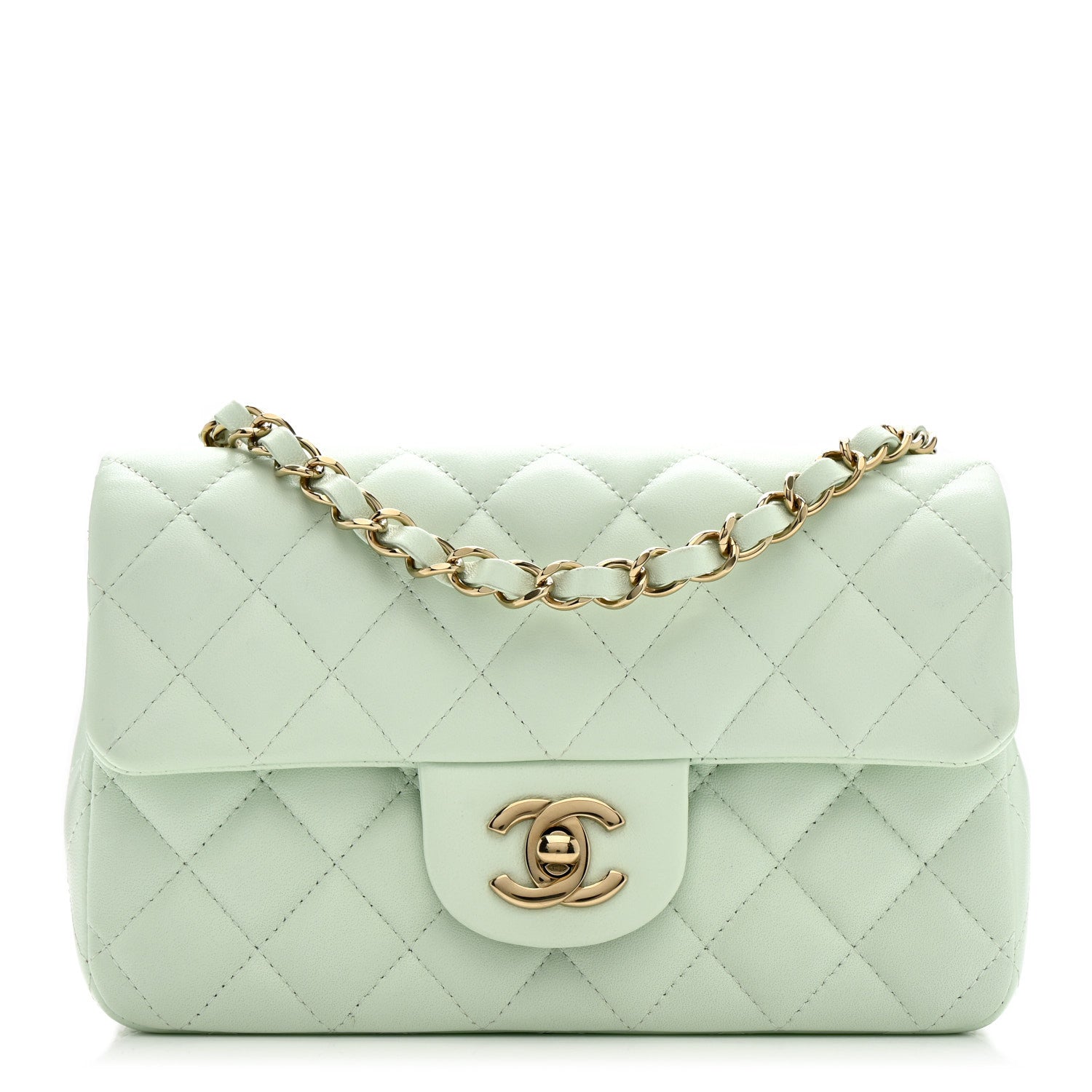 Chanel Lambskin Quilted Mini Rectangular Flap Light Green 1 of 10