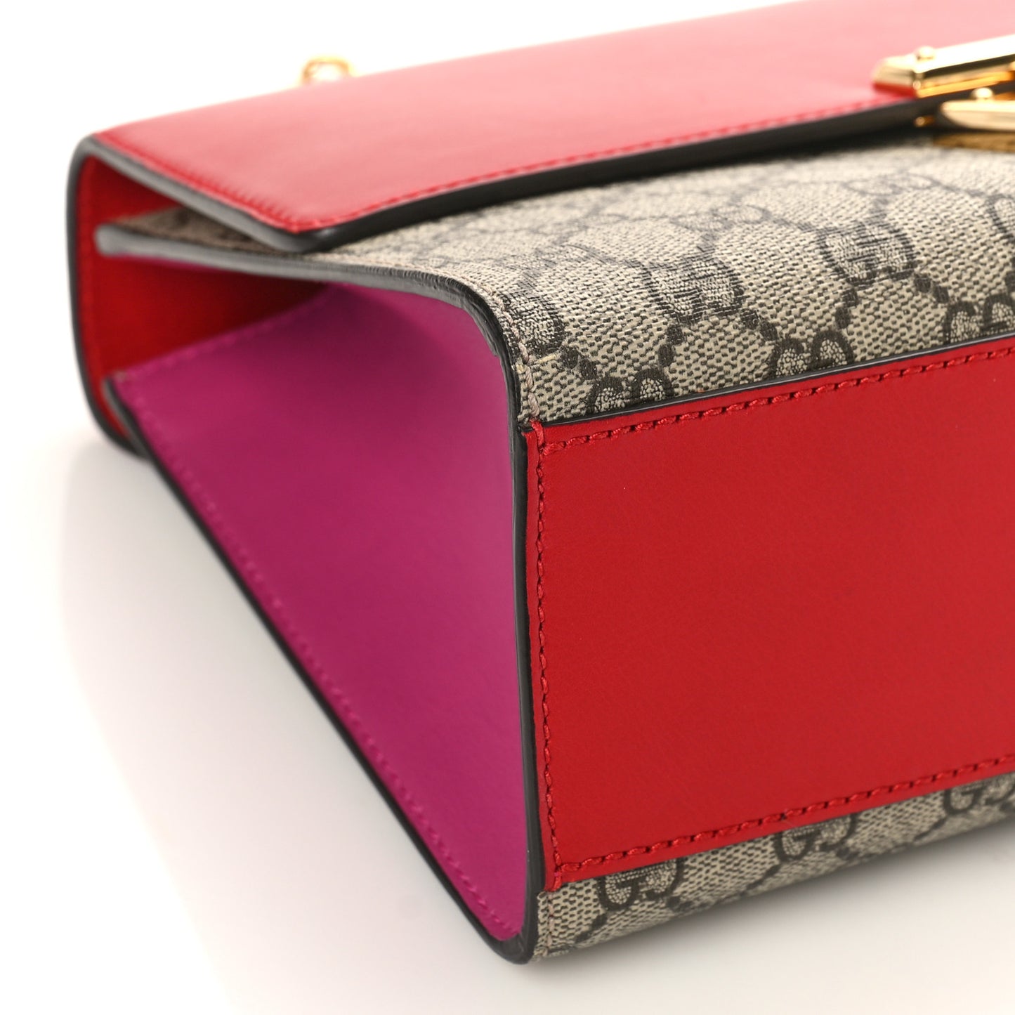 GG Supreme Monogram Calfskin Medium Padlock Shoulder Bag Beige Hibiscus Red New Rosette