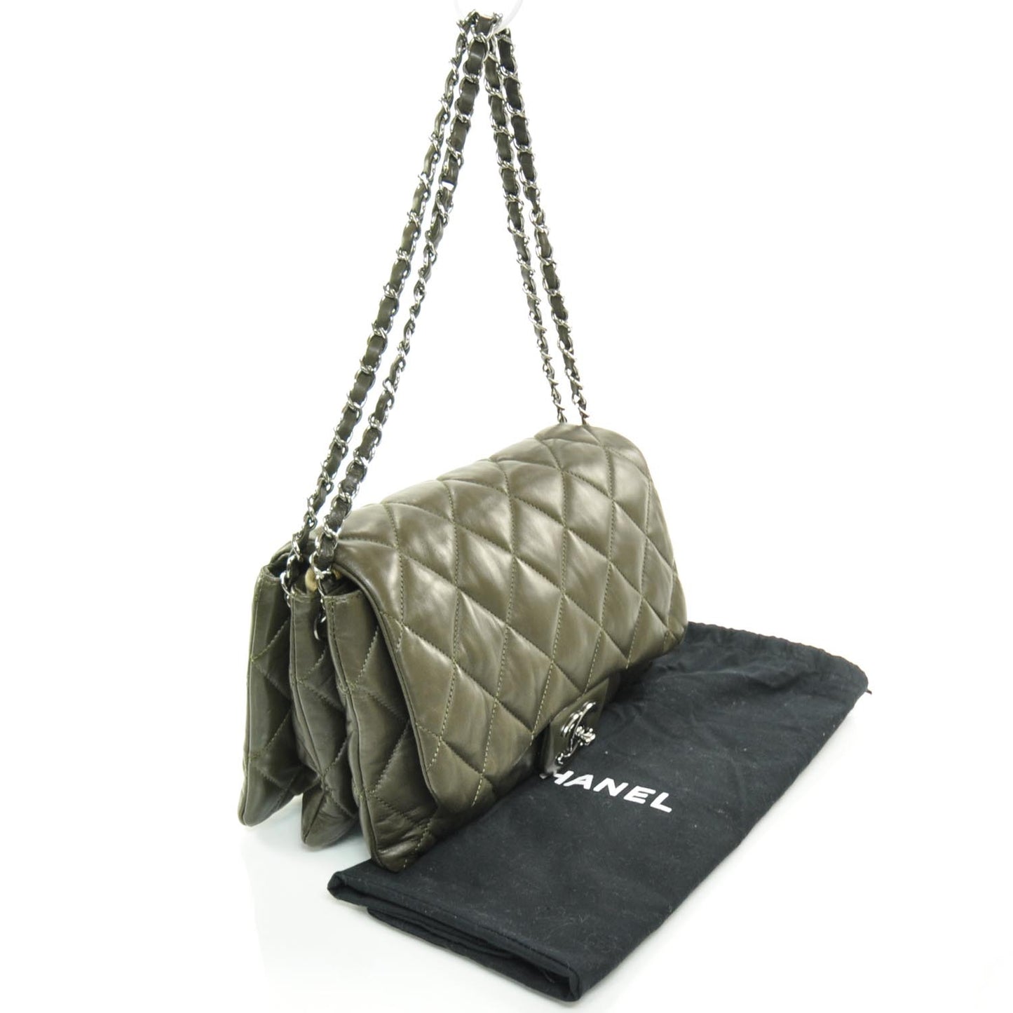 Lambskin Quilted 3 Flap Bag Dark Khaki