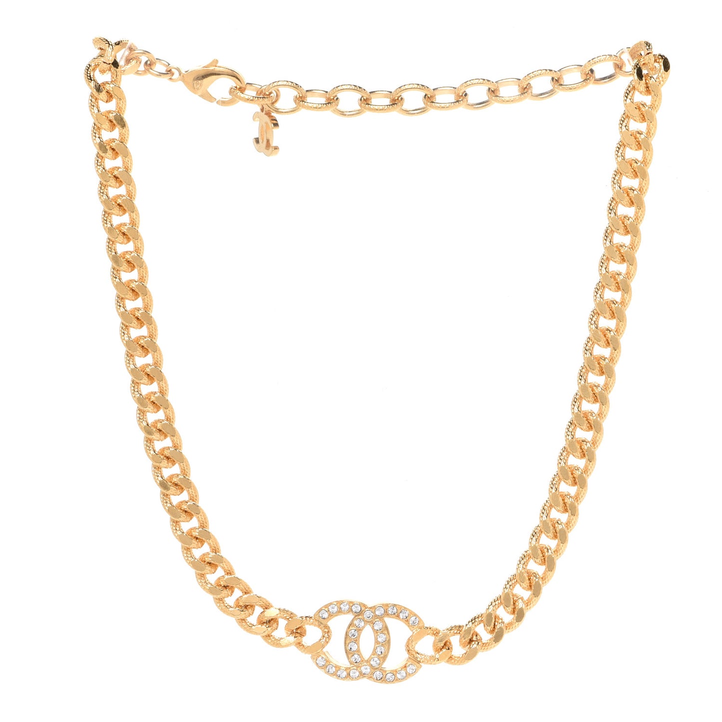 Crystal Chain Link CC Choker Necklace Gold