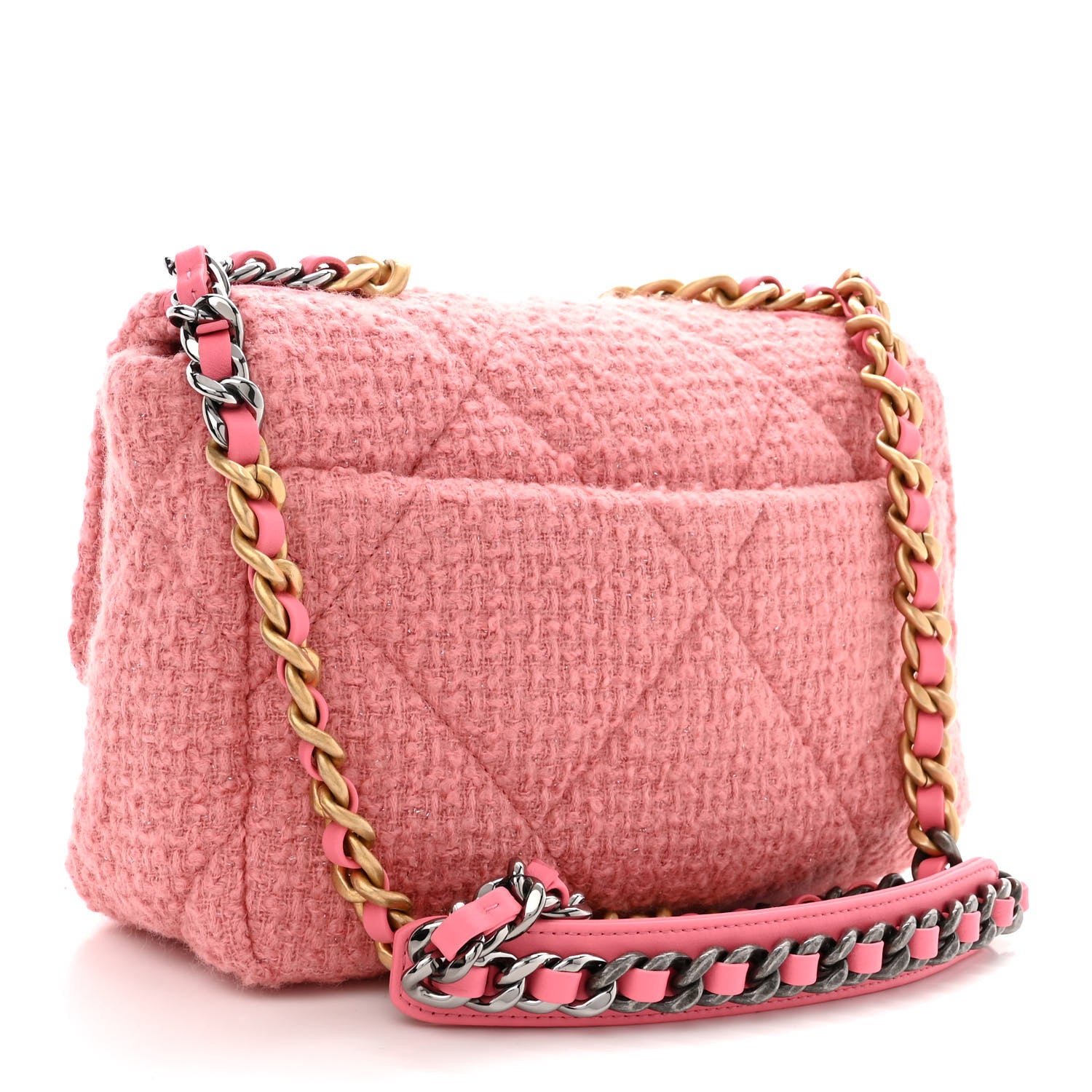 Chanel Metallic Tweed Quilted Medium Chanel 19 Flap Pink 3 of 10