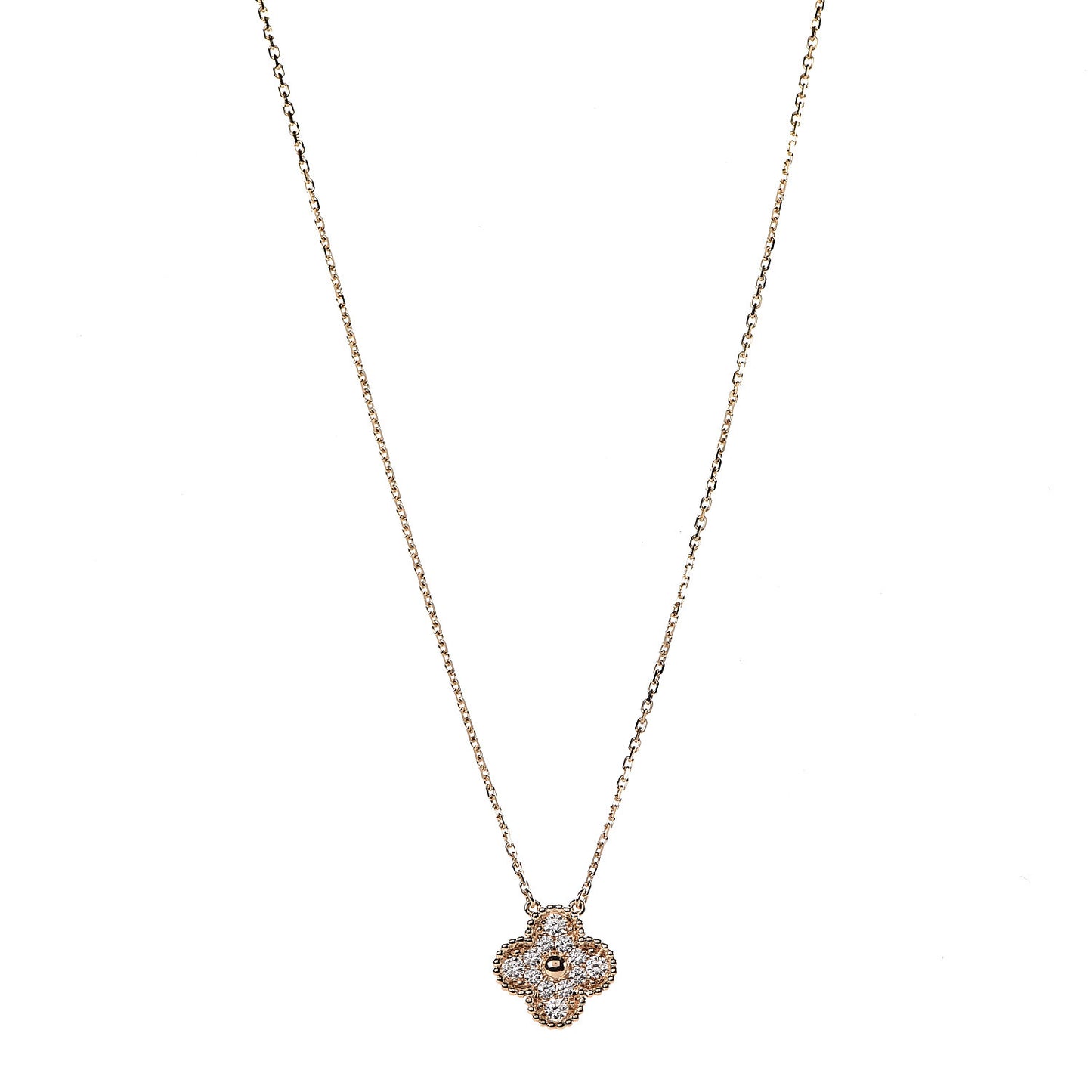 18K Yellow Gold Diamond Vintage Alhambra Pendant Necklace