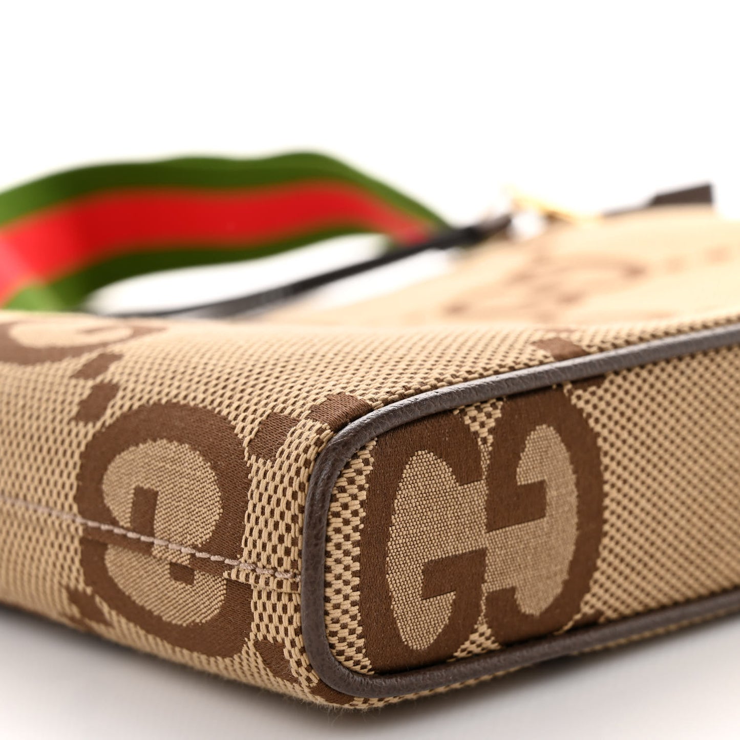 Monogram Jumbo GG Textured Dollar Calfskin Web Wristlet Messenger Bag Camel Ebony New Acero
