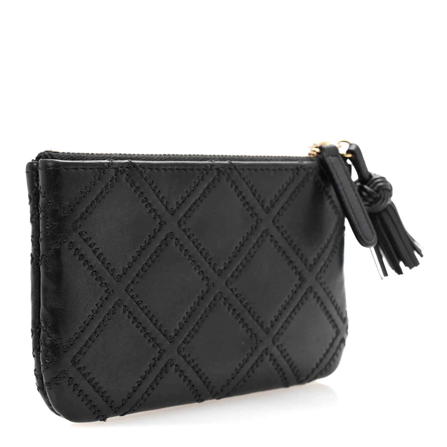 Lambskin Stitched Small Cosmetic Case Black