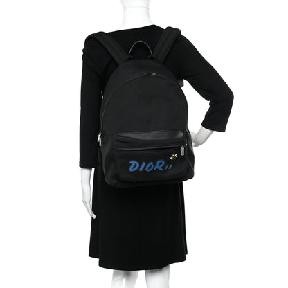 Christian Dior X KAWS Nylon Calfskin Logo Backpack Black 2 of 12