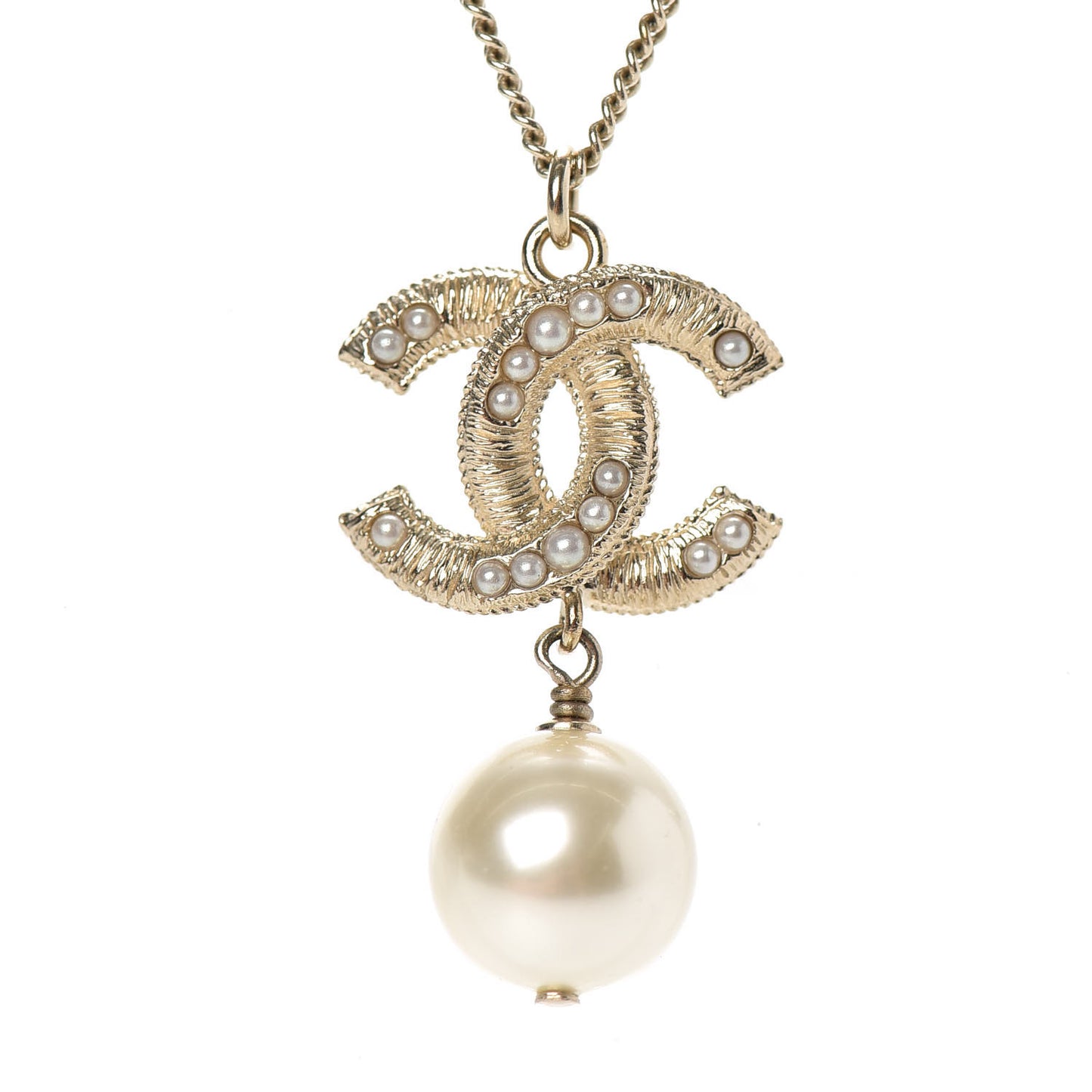 Pearl CC Drop Necklace Gold