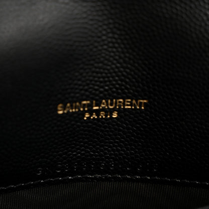 Saint Laurent Grain De Poudre Matelasse Chevron Monogram Envelope Chain Wallet Black 7 of 13