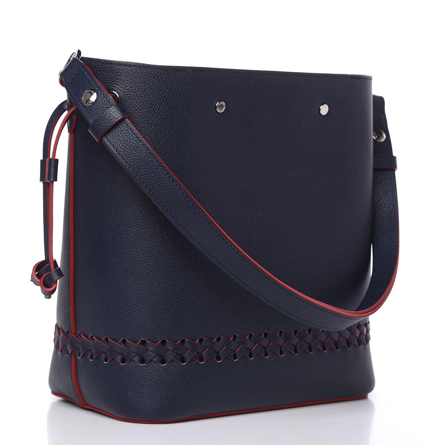 Soft Calfskin Braided Lockme Bucket Marine Rouge