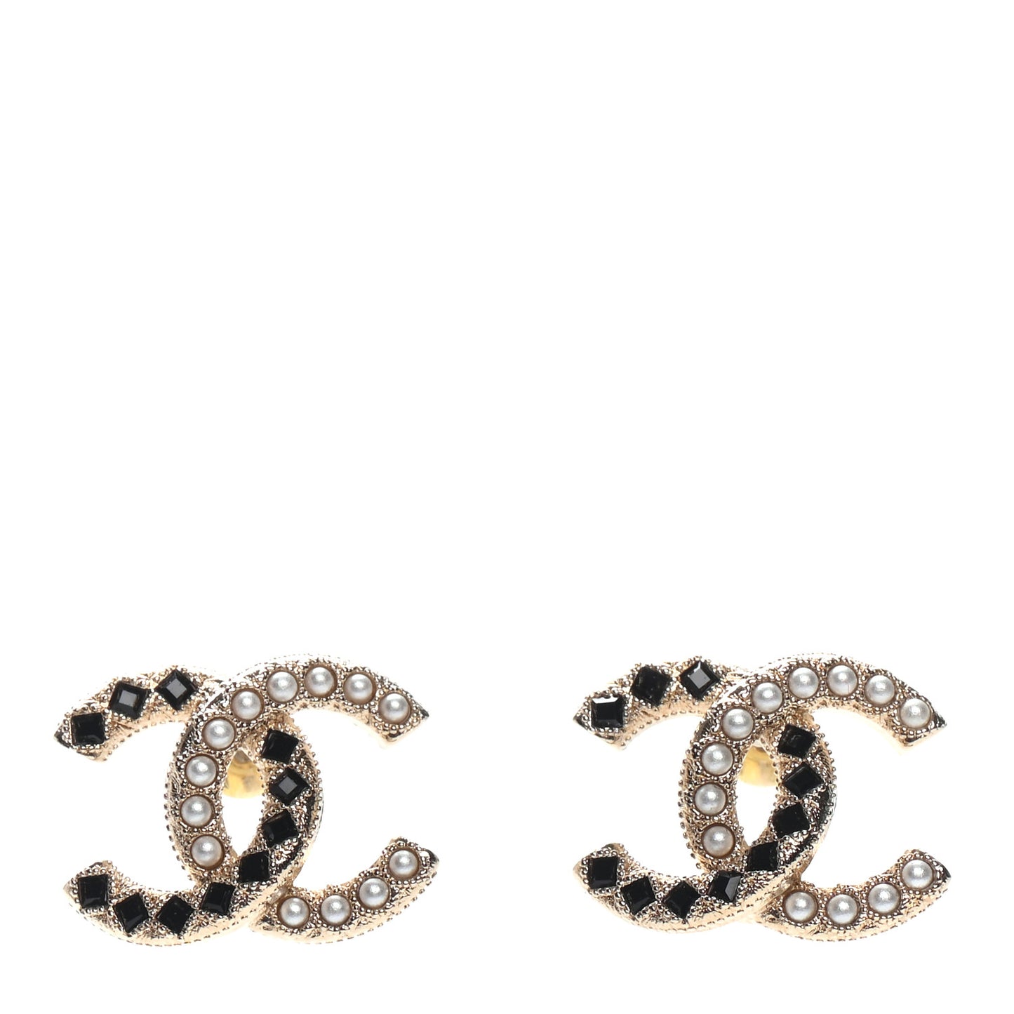 Resin Pearl CC Earrings Gold Black