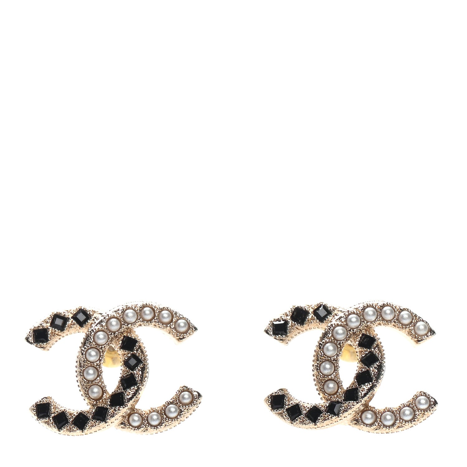 Chanel Resin Pearl CC Earrings Gold Black 1 of 4