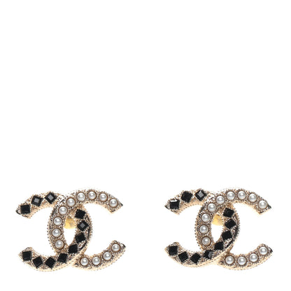Chanel Resin Pearl CC Earrings Gold Black 1 of 4