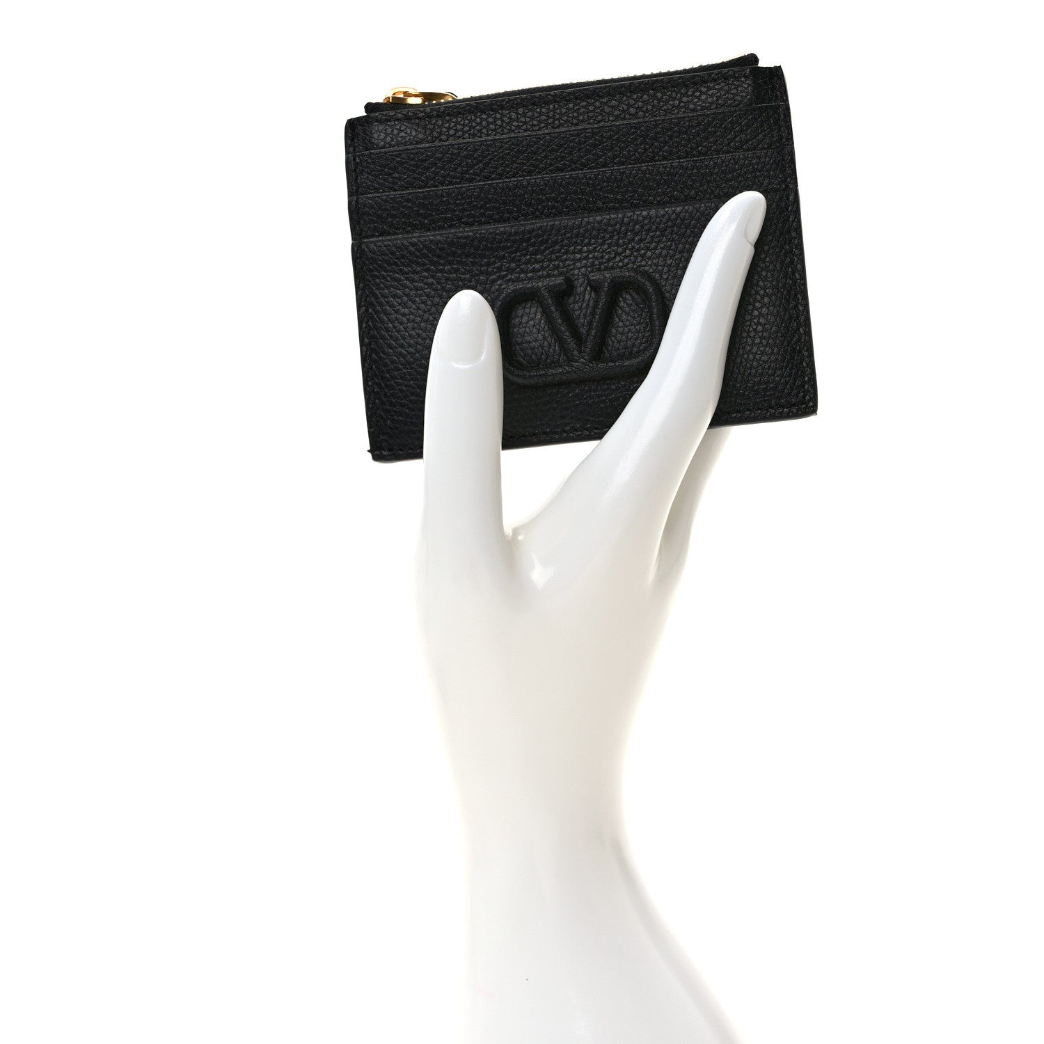 Valentino Garavani Grained Calfskin VLogo Coin Case Card Holder Black 2 of 7