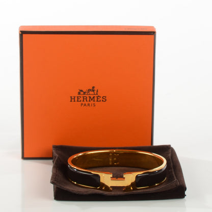 Hermes Enamel Narrow Clic Clac H Bracelet GM Chocolate 3 of 5