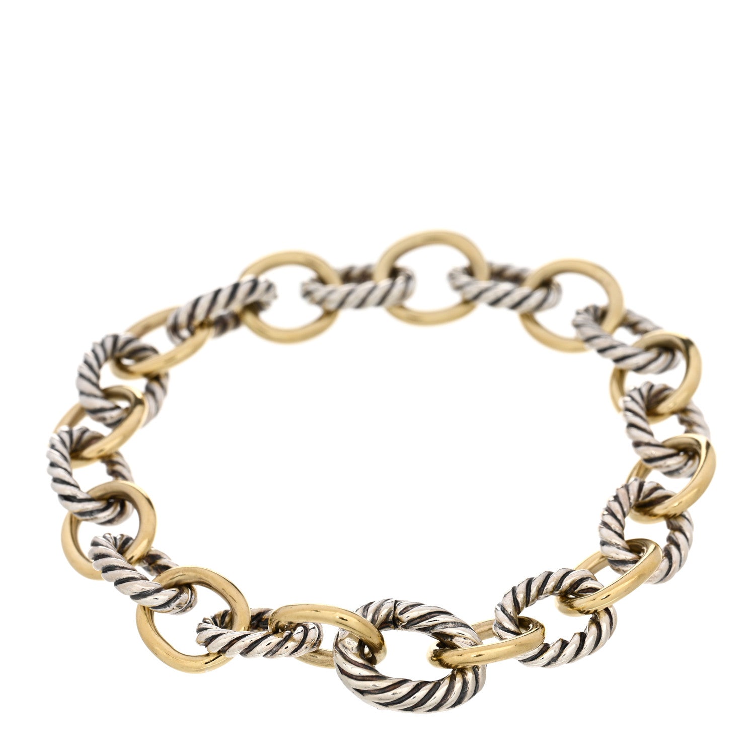 David Yurman Sterling Silver 18K Yellow Gold 10mm Medium Oval Link Bracelet 2 of 3