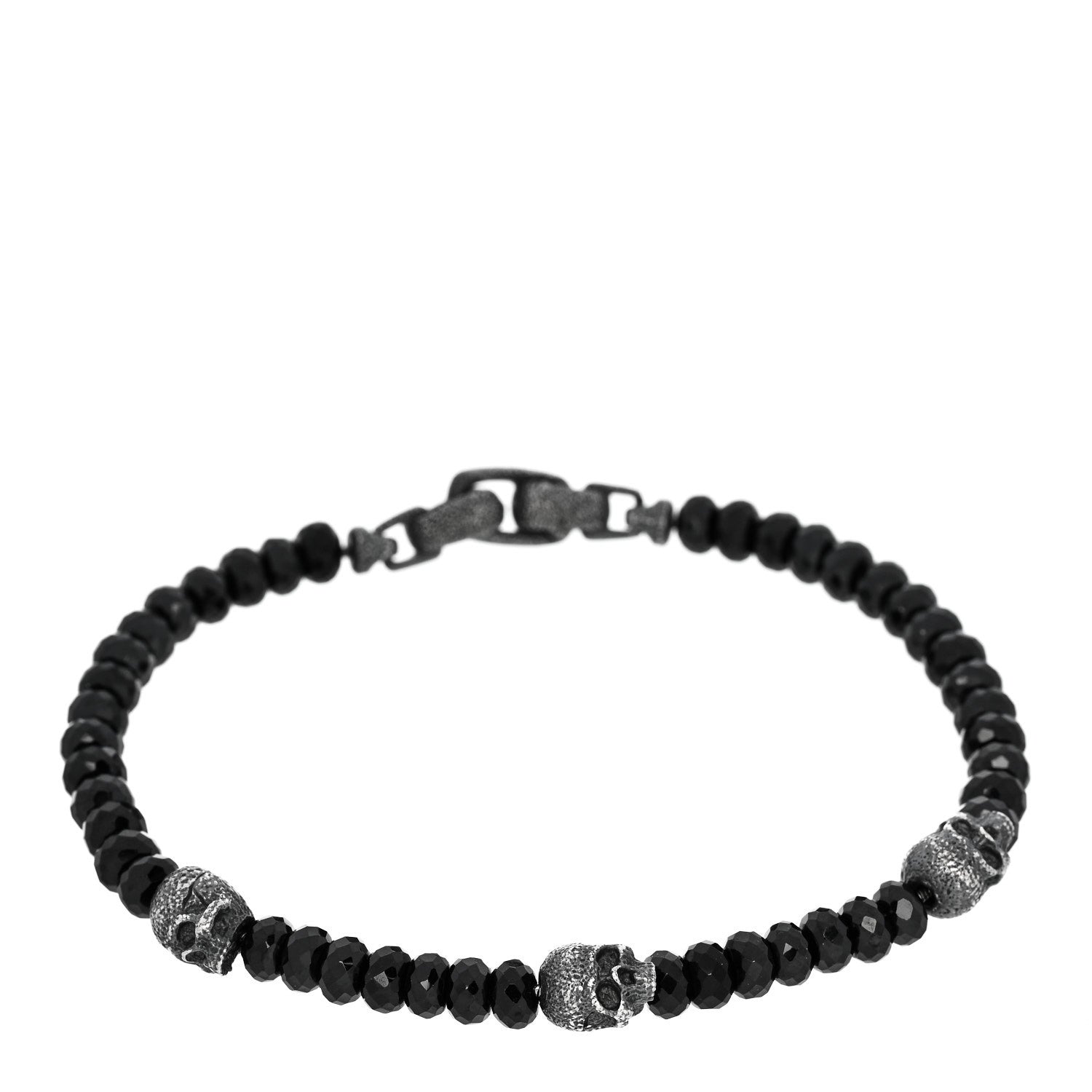 David Yurman Sterling Silver Black Spinel 5mm Spiritual Beads Skull Station Bracelet 1 of 4