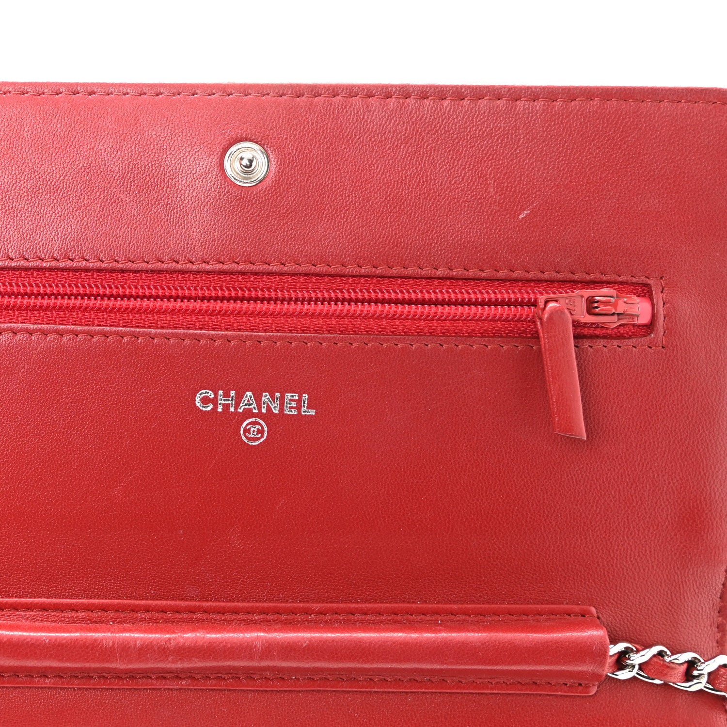 Chanel Lambskin Camellia Embossed Wallet On Chain WOC Red 13 of 13