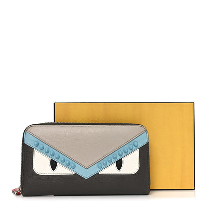Fendi Vitello Elite Monster Eyes Studded Zip Around Wallet Carbone White Multicolor 7 of 7