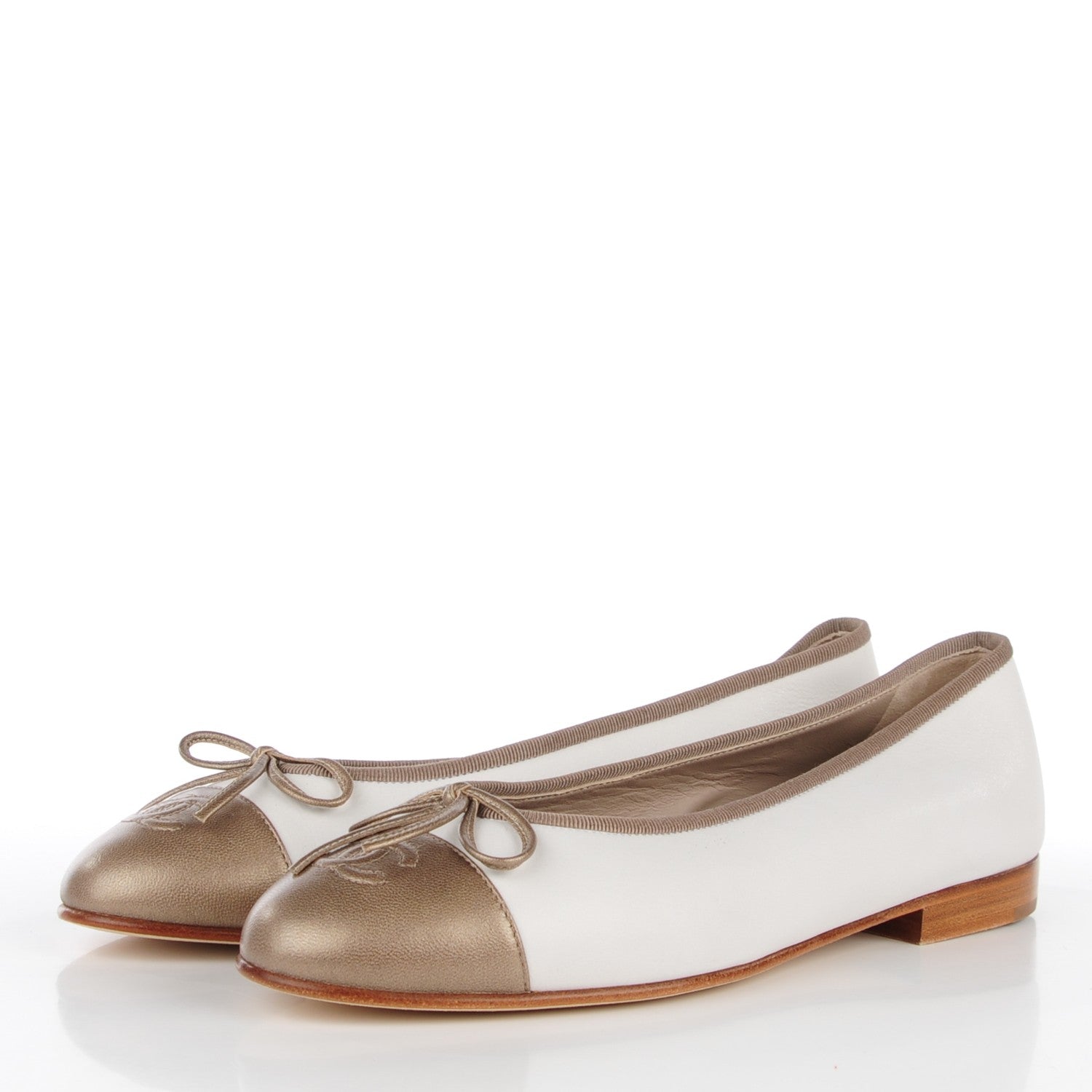 Chanel Lambskin Cap Toe CC Ballerina Flats 39 Dark White Bronze 3 of 9