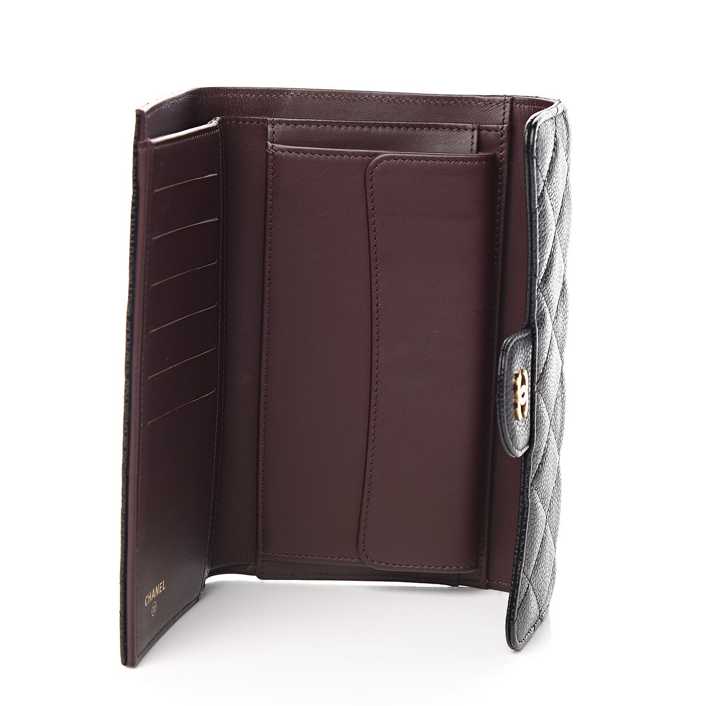 Caviar Quilted Long Flap Wallet Black