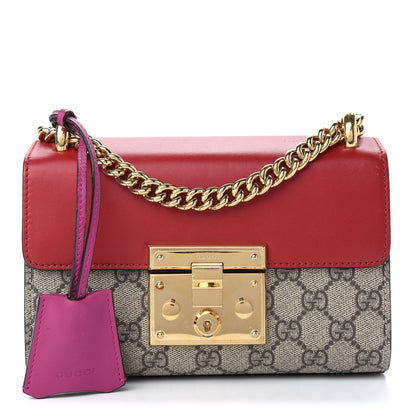 Gucci GG Supreme Monogram Calfskin Small Padlock Shoulder Bag Beige Hibiscus Red New Rosette 1 of 10