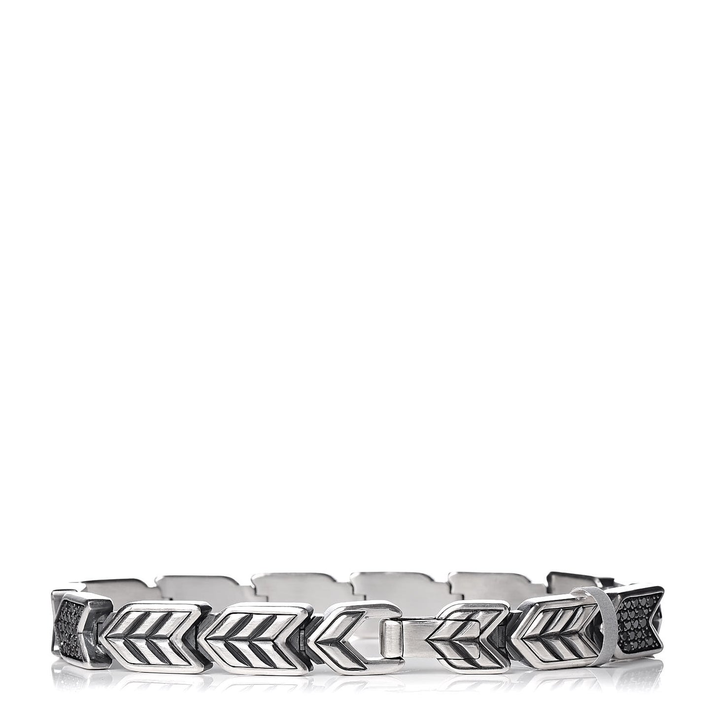 Sterling Silver Black Diamond 9mm Mens Chevron Link Bracelet