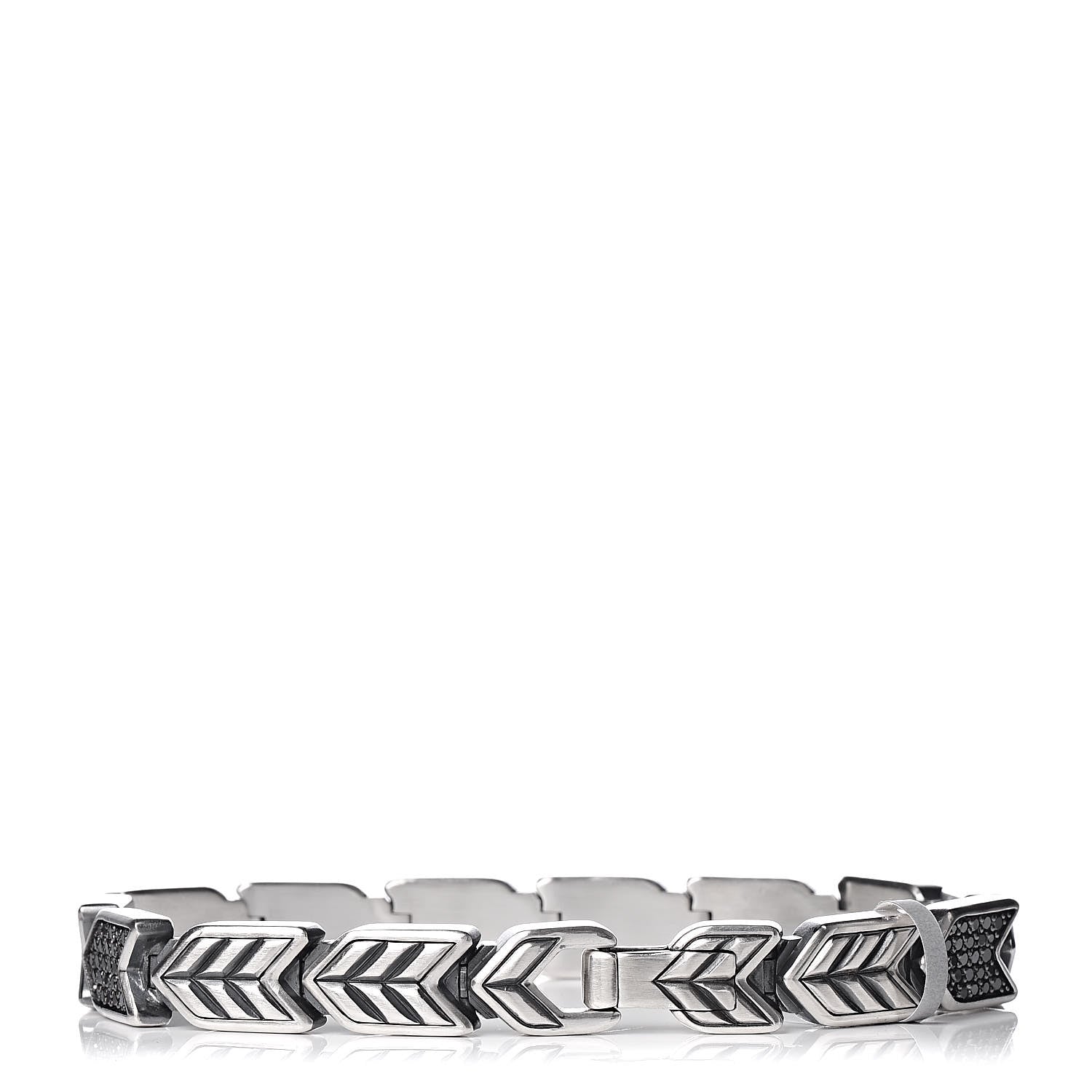 David Yurman Sterling Silver Black Diamond 9mm Mens Chevron Link Bracelet 3 of 4