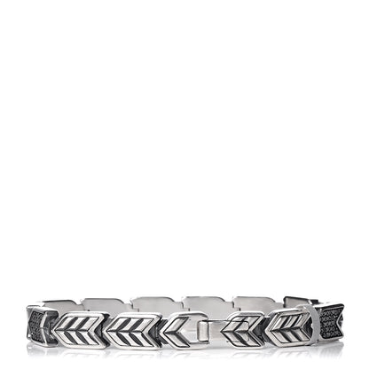 David Yurman Sterling Silver Black Diamond 9mm Mens Chevron Link Bracelet 3 of 4